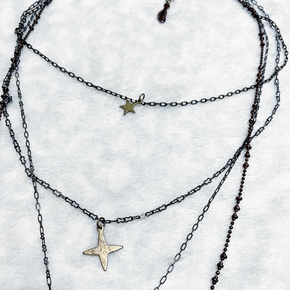 Elf Layer Necklace Star Charm Connected Dainty Multi Chain Distressed Boho - Picture 4 of 11